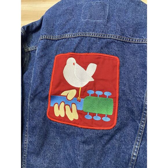 Vintage 1994 Woodstock Denim Jacket Jean Mens XL Festival Concert Blue Patch 90s - Picture 3 of 7